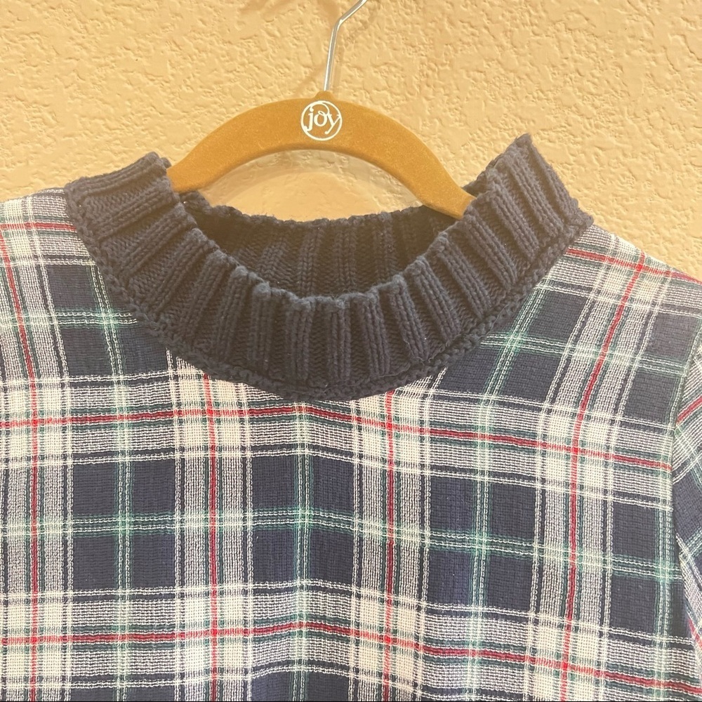 SEA NEW YORK BLUE PLAID/ LACE EYELET CREWNECK TOP BLOUSE SZ M ACCDEMIA PREPPY - Picture 3 of 8